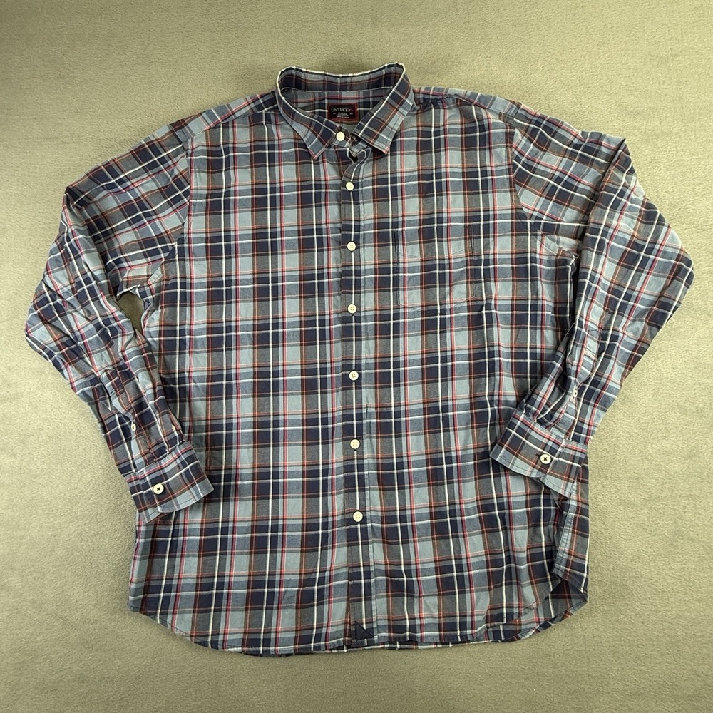 Untuckit Shirt Mens XL Blue Plaid Slim Fit Wrinkle Free Cotton Casual - Picture 1 of 5